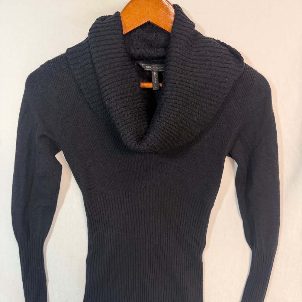 BCBG Max Azria Black Merino Wool Sweater Small Ribbed Knit